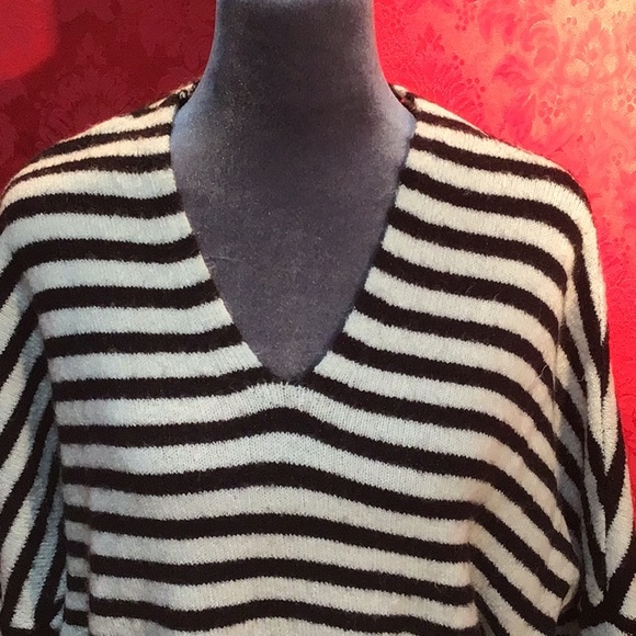 A.N.A black & white striped sweater with lace up tie back size small - Picture 3 of 5